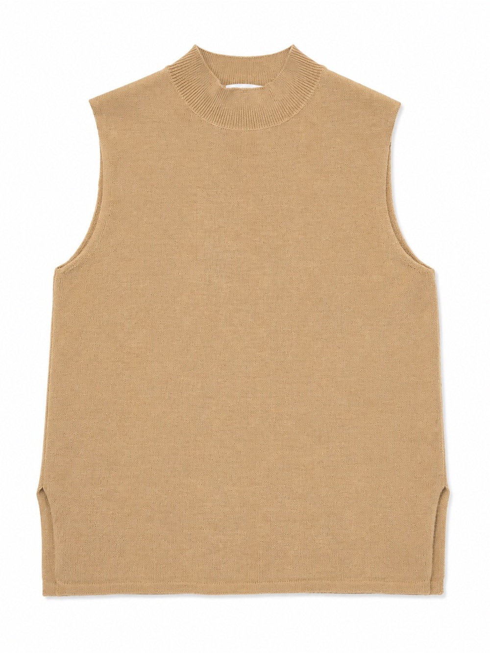 Uniqlo Sleeveless Knit Mock Neck Vest in Tan